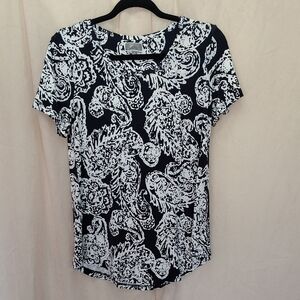 JM Collection Navy and White Paisley Short Sleeve Tee